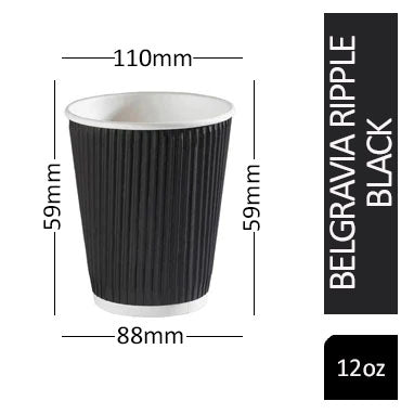 Belgravia 12oz/35cl Triple Walled Black Ripple Paper Cups - ONE CLICK SUPPLIES