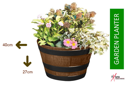 Fixtures Half Barrel Cask Planter Medium, Light Brown/Tan 40cm x 27cm - ONE CLICK SUPPLIES