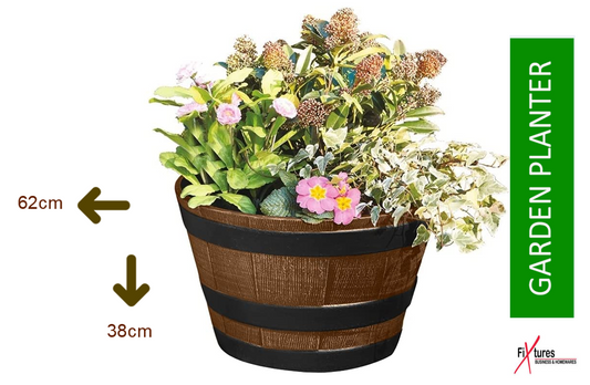 Fixtures Half Barrel Cask Planter Extra Large, Light Brown/Tan 62cm x 38cm - ONE CLICK SUPPLIES