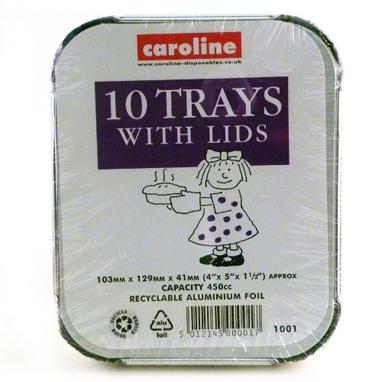 Caroline Foil Tray's & Lid 16oz/450cc Pack 10's (1001) - ONE CLICK SUPPLIES