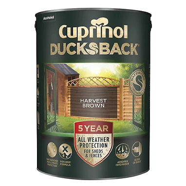 Cuprinol Ducksback 5Y Fence & Shed HARVEST BROWN 5 Litre - ONE CLICK SUPPLIES