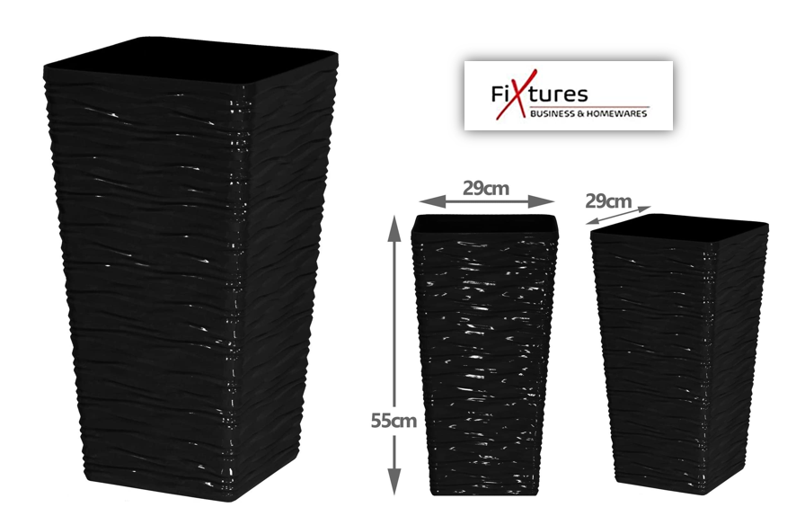 Fixtures Glaze Wave LARGE 55cm Planter {Black} - ONE CLICK SUPPLIES