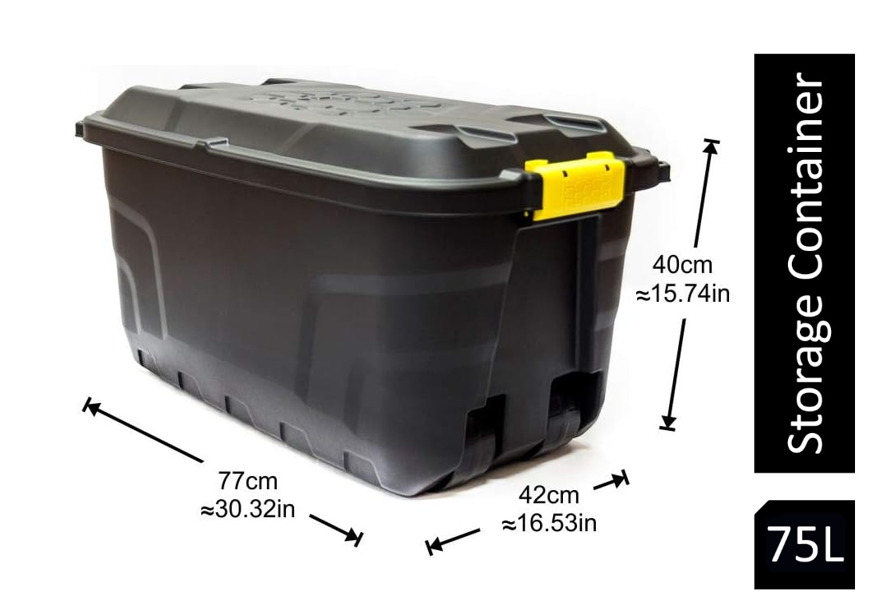 Strata 75 Litre Heavy Duty Plastic Smart Box Trunk Lid with Clip Lock and Wheels