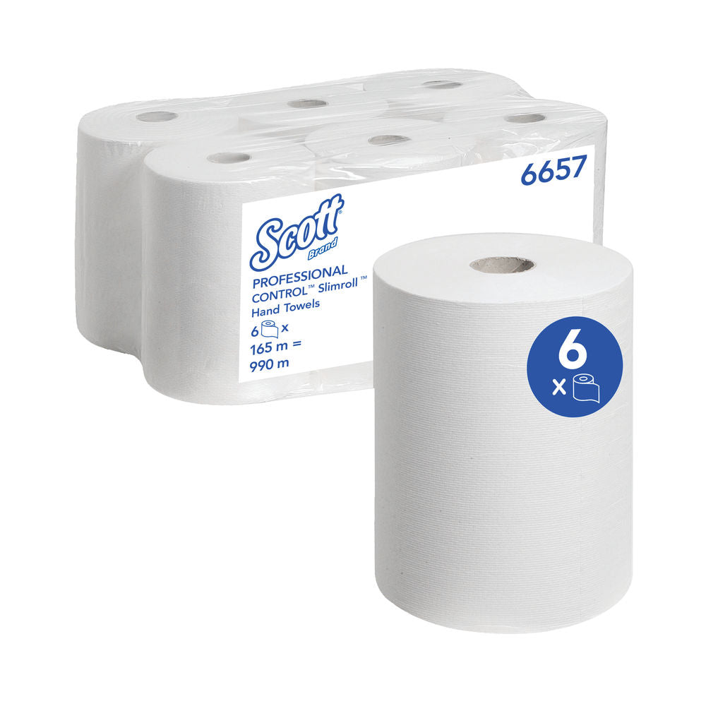 Scott 1-Ply Slimroll Hand Towel Roll White , Pack of 6, {6657} - ONE CLICK SUPPLIES