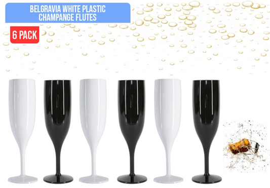 Belgravia White Reusable Plastic Champagne Flutes Pack 6’s (3306)