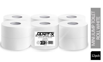 Janit-X Eco Mini Jumbo 100% Recycled 2Ply Toilet Rolls 12 x 200m, CHSA Accredited - ONE CLICK SUPPLIES