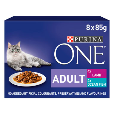 Purina ONE Adult Wet Cat Food Pouches Fish and Lamb 8 x 85g - ONE CLICK SUPPLIES