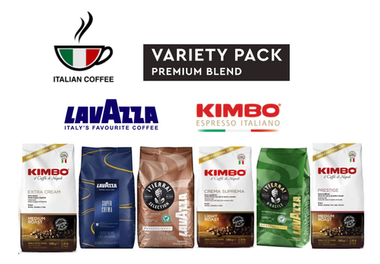 Premium "Italian" Coffee Selection from Lavazza & Kimbo Variety Pack 6 x 1kg - ONE CLICK SUPPLIES