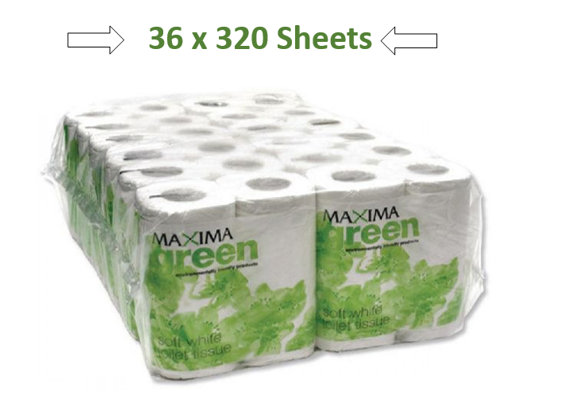 Maxima Green Toilet Rolls White 320 Sheet x 36's