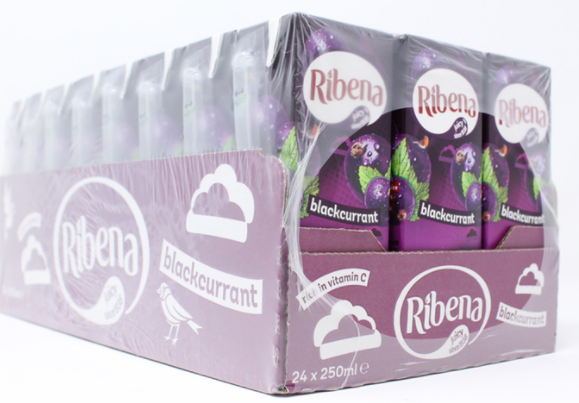 Ribena Blackcurrant Juice Kid Party Vitamin C Flavour Fruit Carton Pack 24x250ml - ONE CLICK SUPPLIES