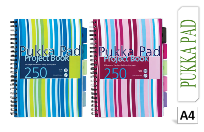 Pukka Pad Stripes Polypropylene Project Book 250 Pages A4 Blue/Pink (Pack of 3) PROBA4 - ONE CLICK SUPPLIES