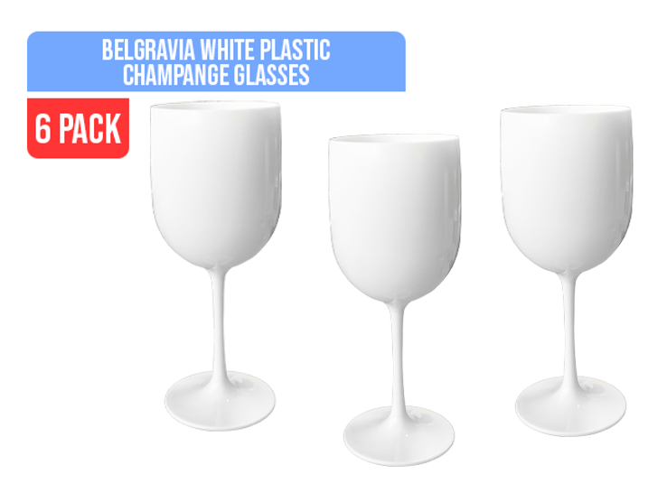 Belgravia Large White Plastic Champagne / Wine Glasses Pack 6’s {480ml} (3269) - ONE CLICK SUPPLIES