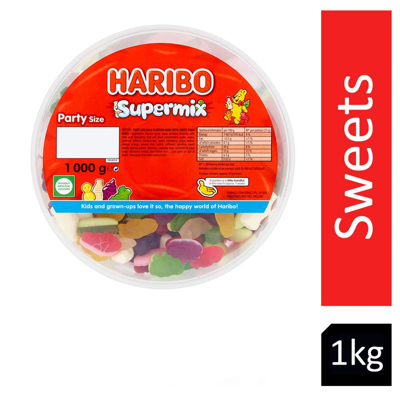 Haribo Supermix 1kg Drum, Party Tub - ONE CLICK SUPPLIES