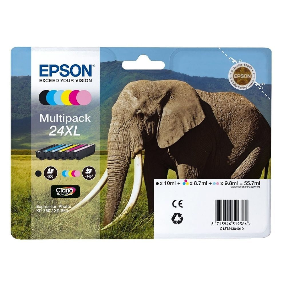 Epson 24XL 6-Colour Inkjet Cartridge High Yield Multipack (Pack of 6) C13T24384011 - ONE CLICK SUPPLIES