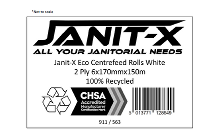 Janit-X Eco 100% Recycled Centrefeed Rolls White 6 x 150m CHSA Accredited - ONE CLICK SUPPLIES