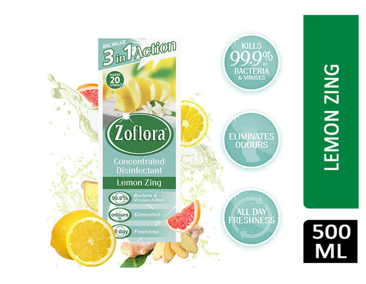 Zoflora Lemon Zing Concentrated Fragranced Disinfectant 500ml - ONE CLICK SUPPLIES
