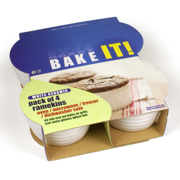 White Ceramic Ramekin Set 10cm/ 4"- Bake-It. {4 Pack} - ONE CLICK SUPPLIES