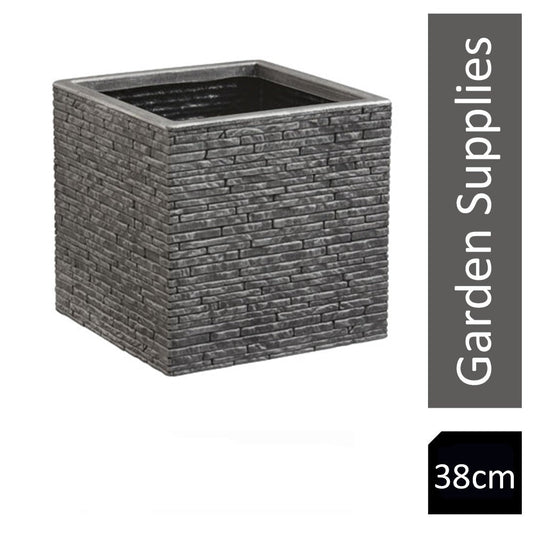 Strata Slate Pewter 38cm Tall Square Planter - ONE CLICK SUPPLIES