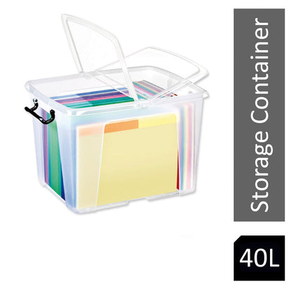 Strata Smart Box Clip-On Folding Lid Carry Handles 40 Litre Clear Ref HW674CLR AQ03954 - ONE CLICK SUPPLIES