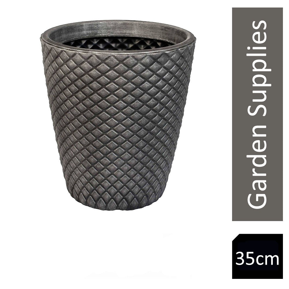 Strata Geometric Pewter 35cm Round Planter - ONE CLICK SUPPLIES