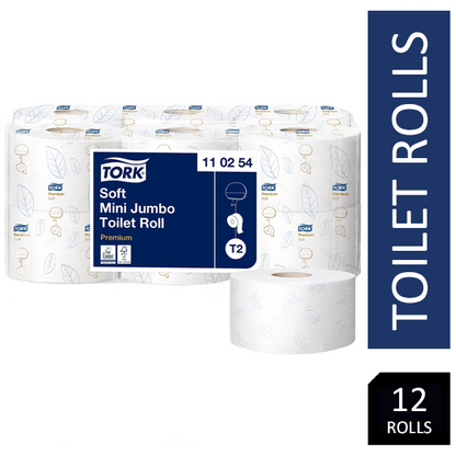 Tork 110254 T2 2 Ply Mini Jumbo Premium Toilet Roll Pack 12's - ONE CLICK SUPPLIES