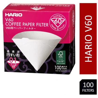 Hario V60 Coffee Filter Papers Size 01 - White - (100 Pack Boxed) - ONE CLICK SUPPLIES