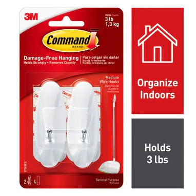 3M Command 17068 Medium White Hooks 2 Pack - ONE CLICK SUPPLIES