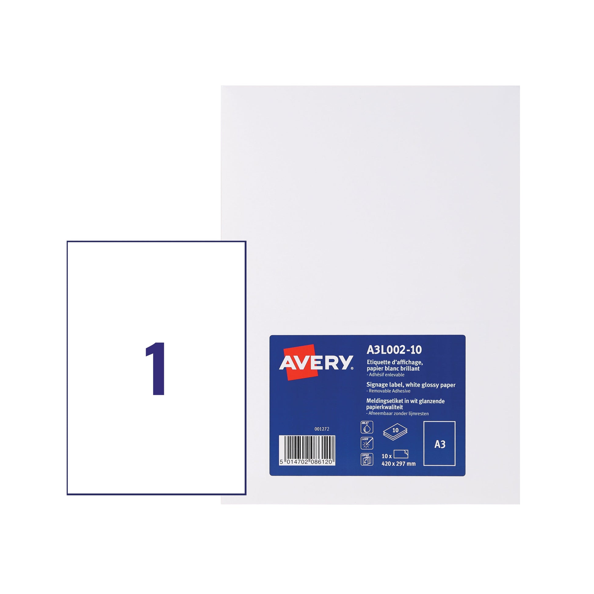 Avery Display Label A3 Removable Gloss White (Pack 10 Labels) A3L002-10 - ONE CLICK SUPPLIES