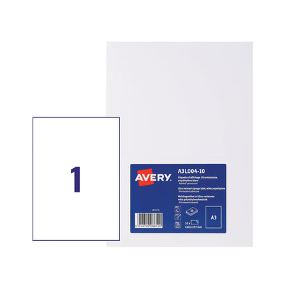 Avery Display Label A3 Permanent White (Pack 10 Labels) A3L004-10 - ONE CLICK SUPPLIES