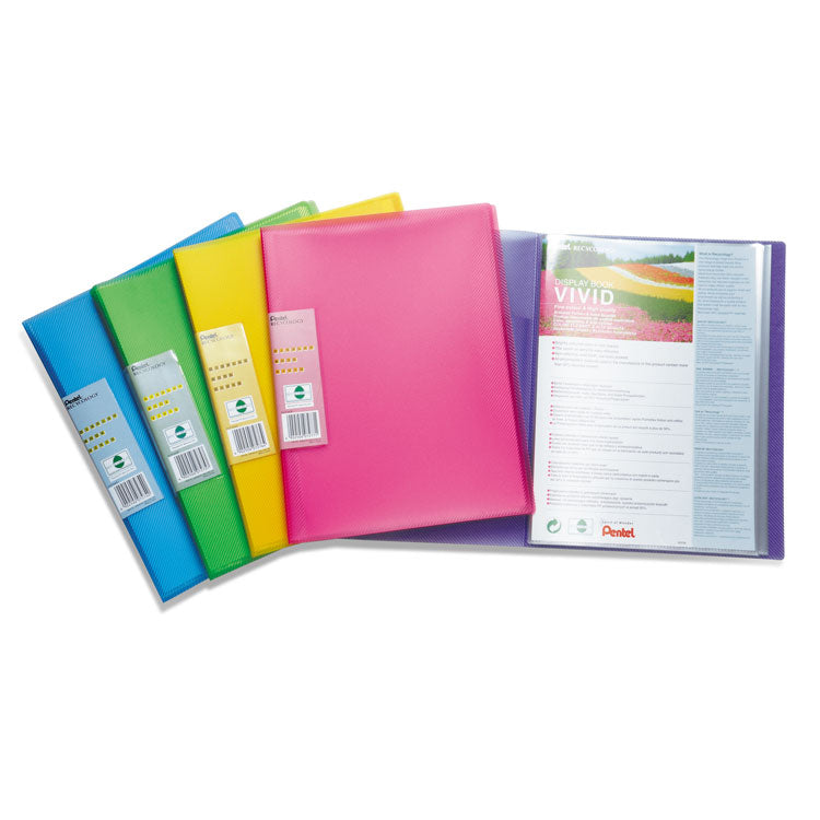 Pentel Recycology A4 Vivid Display Book 30 Pocket Assorted Colours (Pack 5) - DCF343/MIX - ONE CLICK SUPPLIES