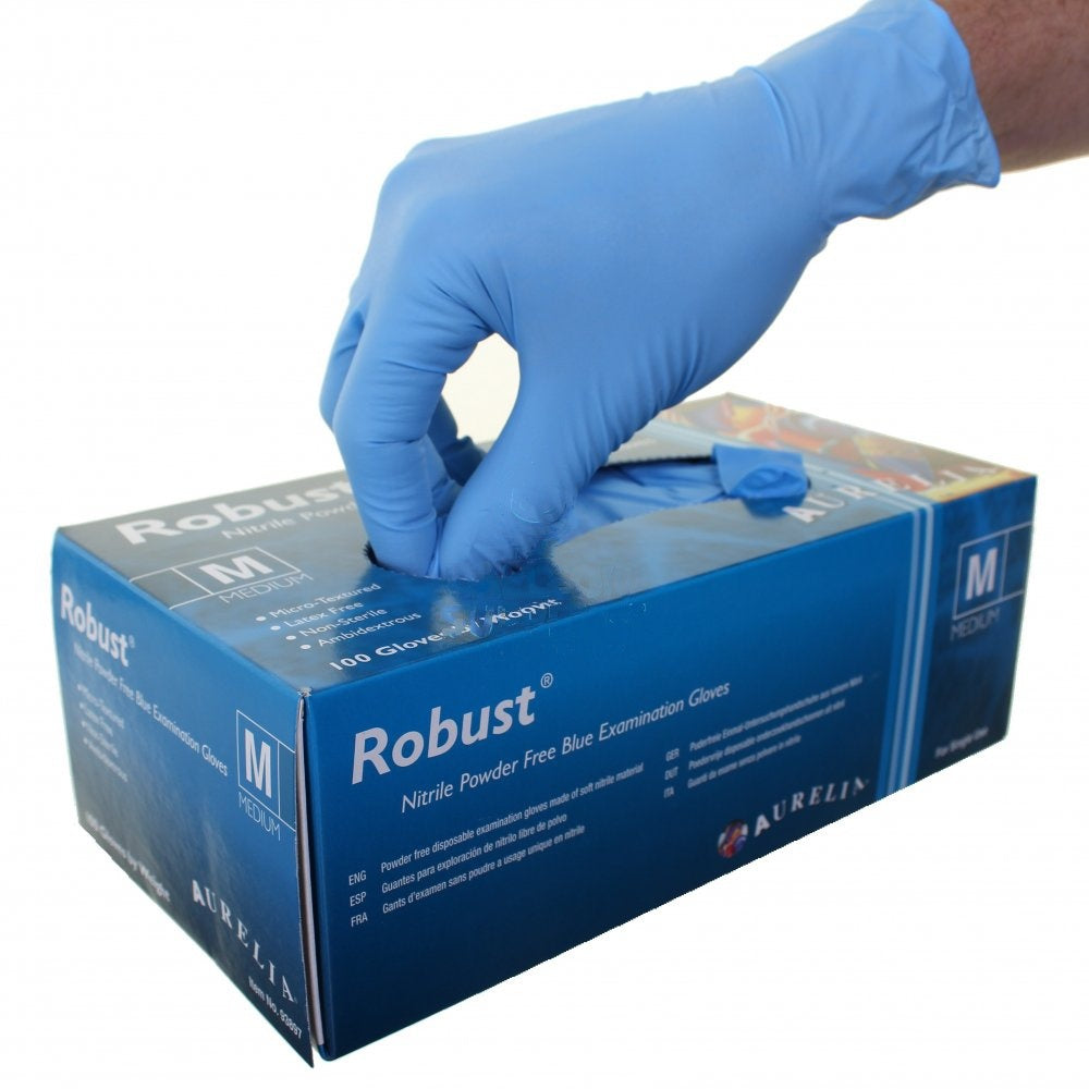 Aurelia Robust Blue Powder Free Nitrile Disposable Gloves x 100 Size - ONE CLICK SUPPLIES