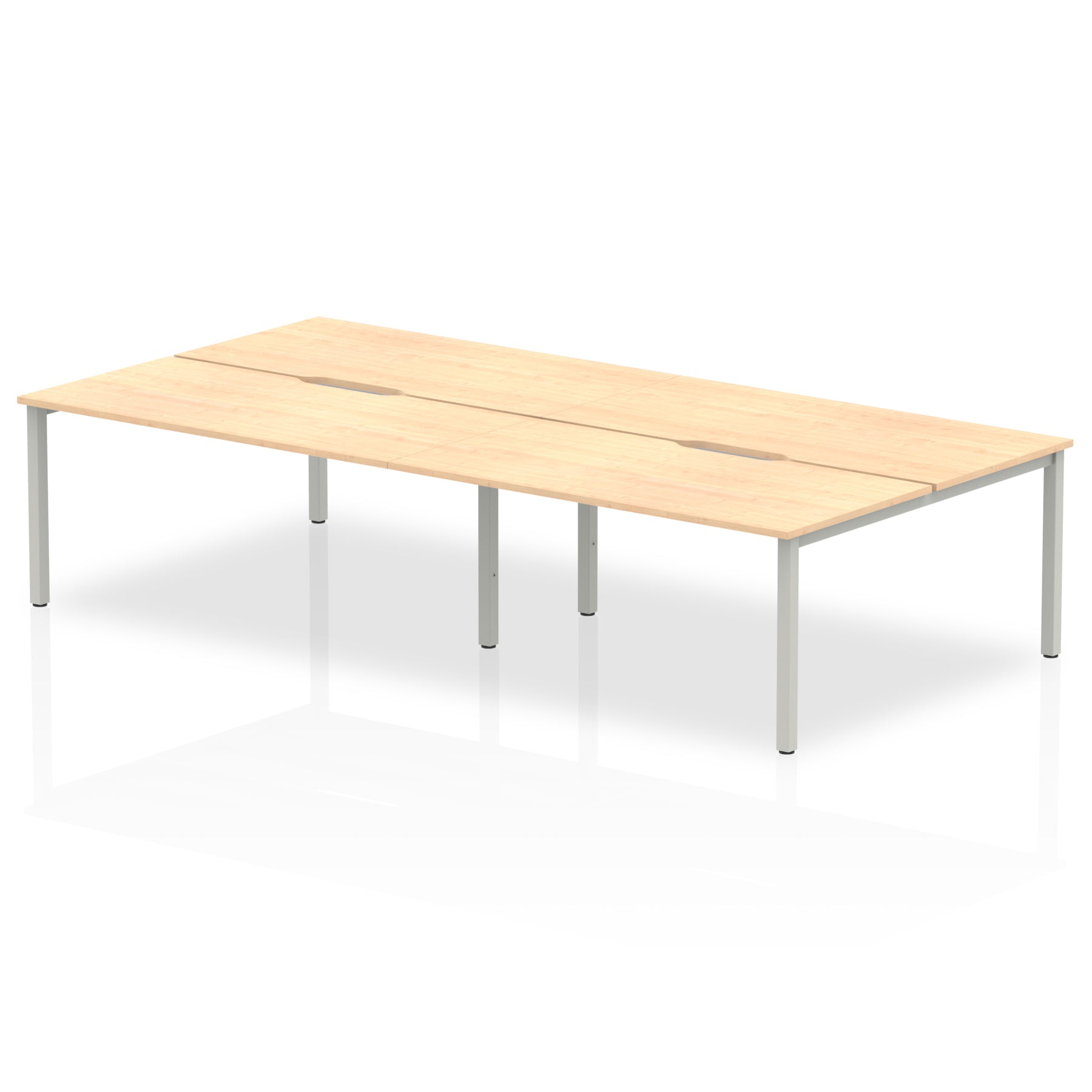 Evolve Plus 1600mm Back to Back 4 Person Desk Maple Top Silver Frame BE249 - ONE CLICK SUPPLIES