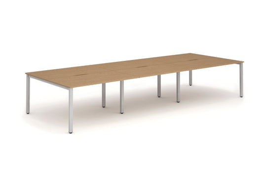 Evolve Plus 1400mm Back to Back 6 Person Desk Oak Top Silver Frame BE295 - ONE CLICK SUPPLIES