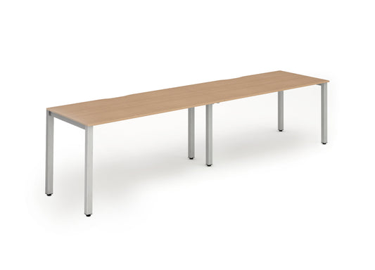 Dynamic Evolve Plus 1400mm Single Row 2 Person Desk Oak Top Silver Frame BE375 - ONE CLICK SUPPLIES