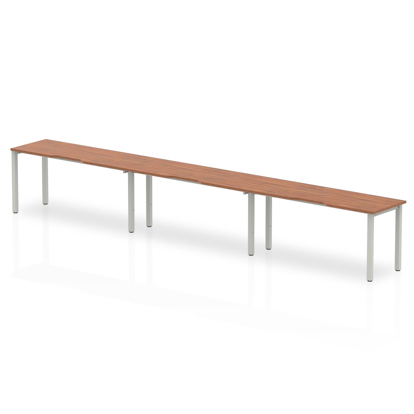 Dynamic Evolve Plus 1400mm Single Row 3 Person Desk Walnut Top Silver Frame BE412 - ONE CLICK SUPPLIES