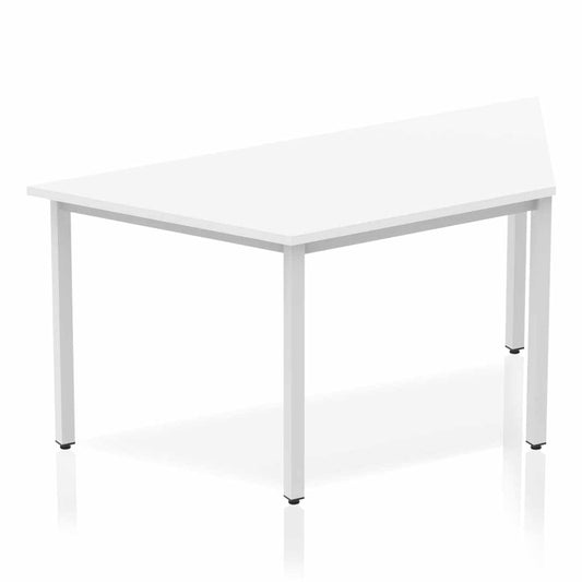 Impulse 1600mm Trapezium Table White Top Silver Box Frame Leg BF00121 - ONE CLICK SUPPLIES