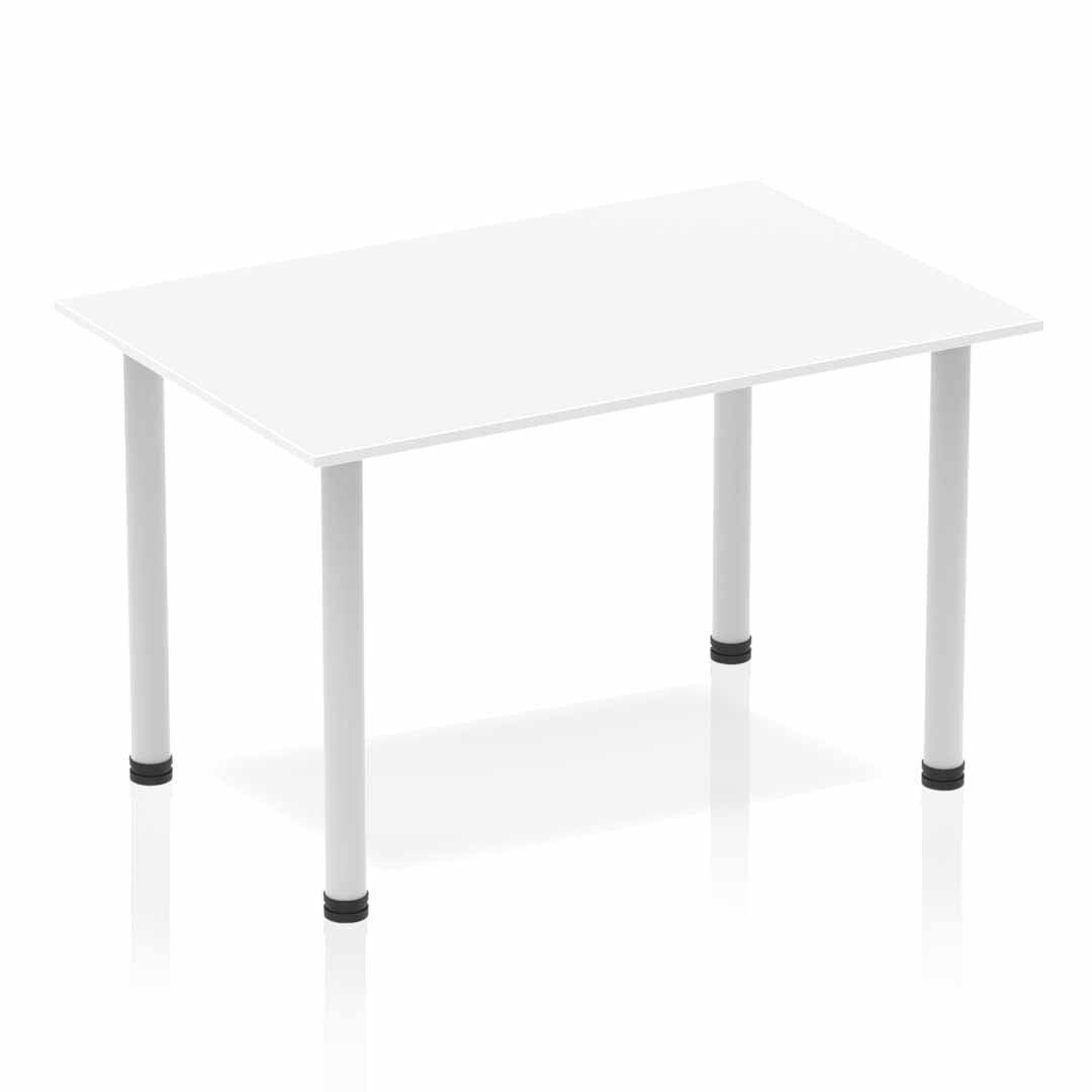 Impulse 1200mm Straight Table White Top Silver Post Leg BF00172 - ONE CLICK SUPPLIES