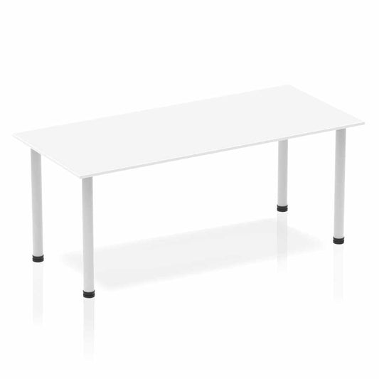 Impulse 1800mm Straight Table White Top Silver Post Leg BF00175 - ONE CLICK SUPPLIES