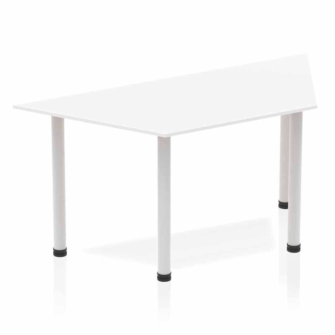 Dynamic Impulse 1600mm Trapezium Table White Top Silver Post Leg BF00176 - ONE CLICK SUPPLIES