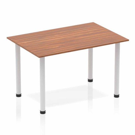 Dynamic Impulse 1200mm Straight Table Walnut Top Silver Post Leg BF00184 - ONE CLICK SUPPLIES