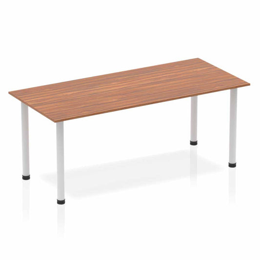 Dynamic Impulse 1800mm Straight Table Walnut Top Silver Post Leg BF00187 - ONE CLICK SUPPLIES