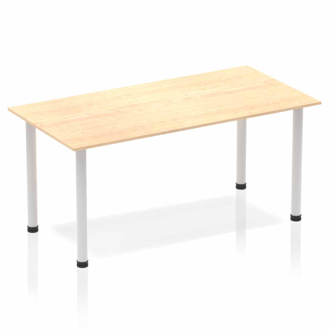 Dynamic Impulse 1600mm Straight Table Maple Top Silver Post Leg BF00192 - ONE CLICK SUPPLIES