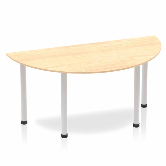 Dynamic Impulse 1600mm Semi Circle Table Maple Top Silver Post Leg BF00195 - ONE CLICK SUPPLIES