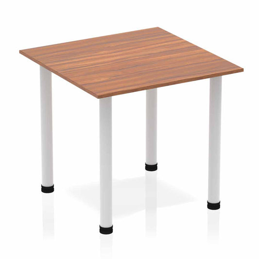 Dynamic Impulse 800mm Square Table Walnut Top Silver Post Leg BF00207 - ONE CLICK SUPPLIES