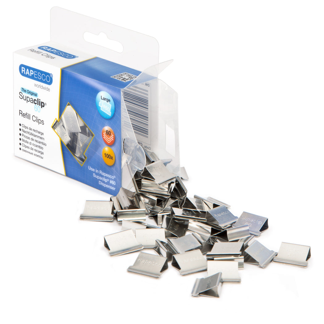 Rapesco Supaclip 60 Refill Clips Stainless Steel 60 Sheet Capacity (Pack 100) - CP10060S - ONE CLICK SUPPLIES