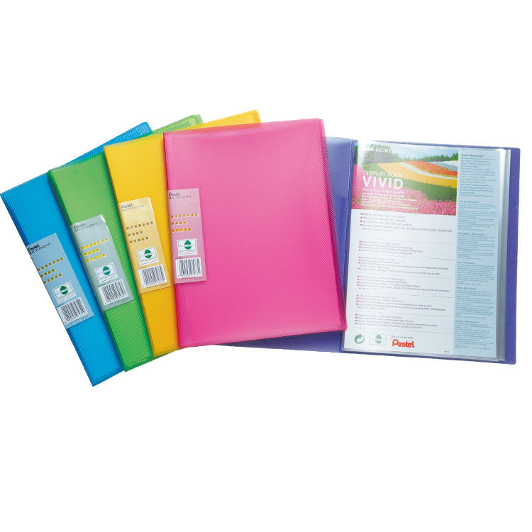 Pentel Recycology A4 Vivid Display Book 30 Pocket Assorted Colours (Pack 5) - DCF343/MIX - ONE CLICK SUPPLIES