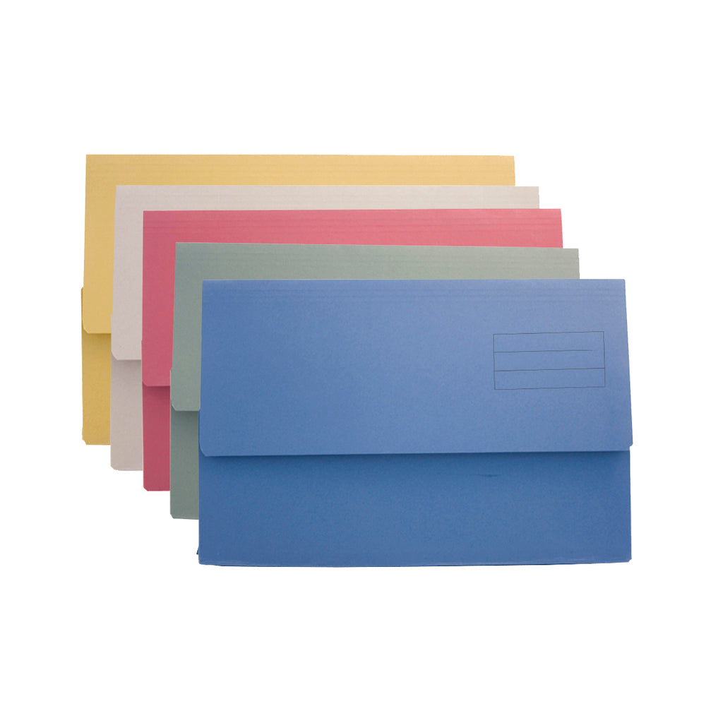 Exacompta Document Wallet Manilla Foolscap Half Flap 250gsm Assorted (Pack 50) - DW250-ASTZ - ONE CLICK SUPPLIES