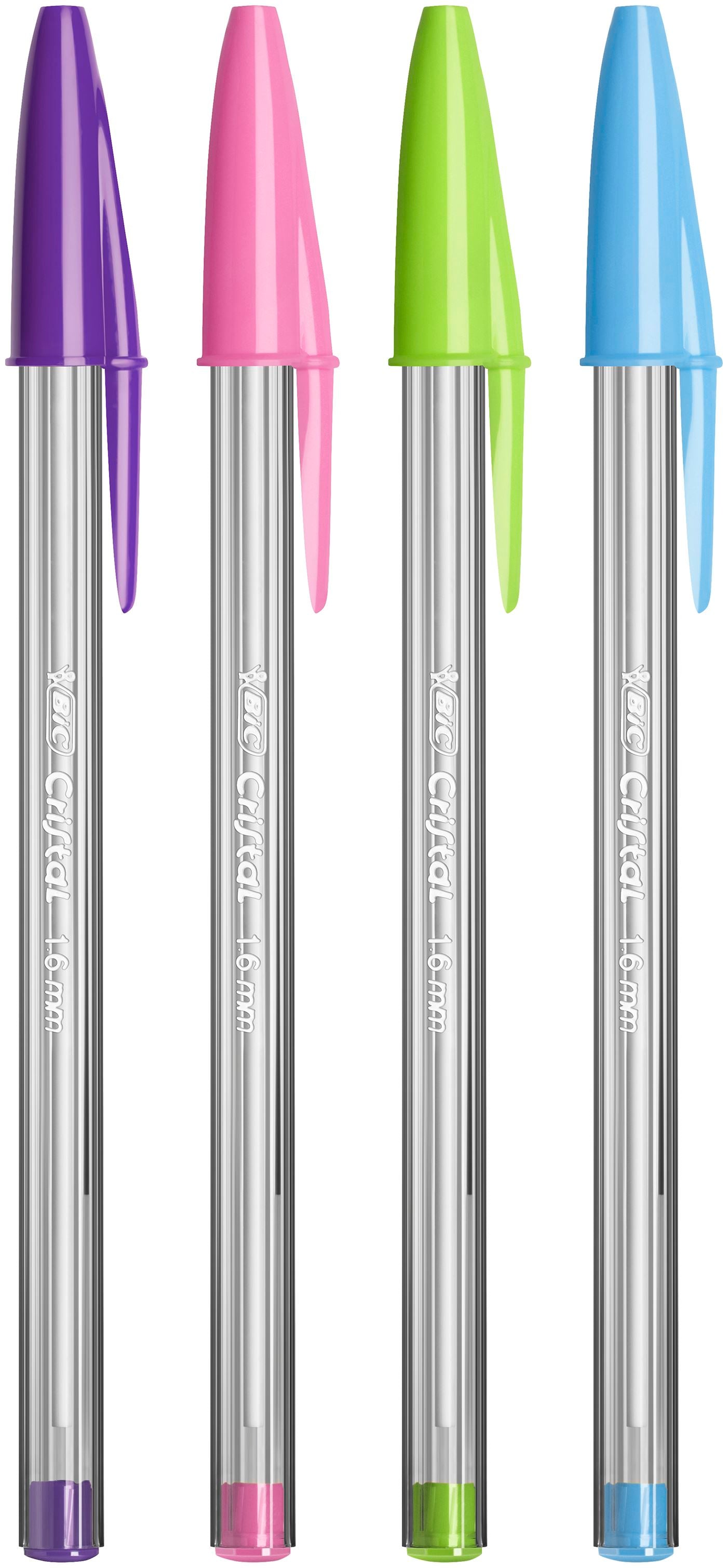 Bic Cristal Fun Ballpoint Pen 1.6mm Tip 0.42mm Line Lime Green/Pink/Purple/Turquoise (Pack 20) - 895793 - ONE CLICK SUPPLIES