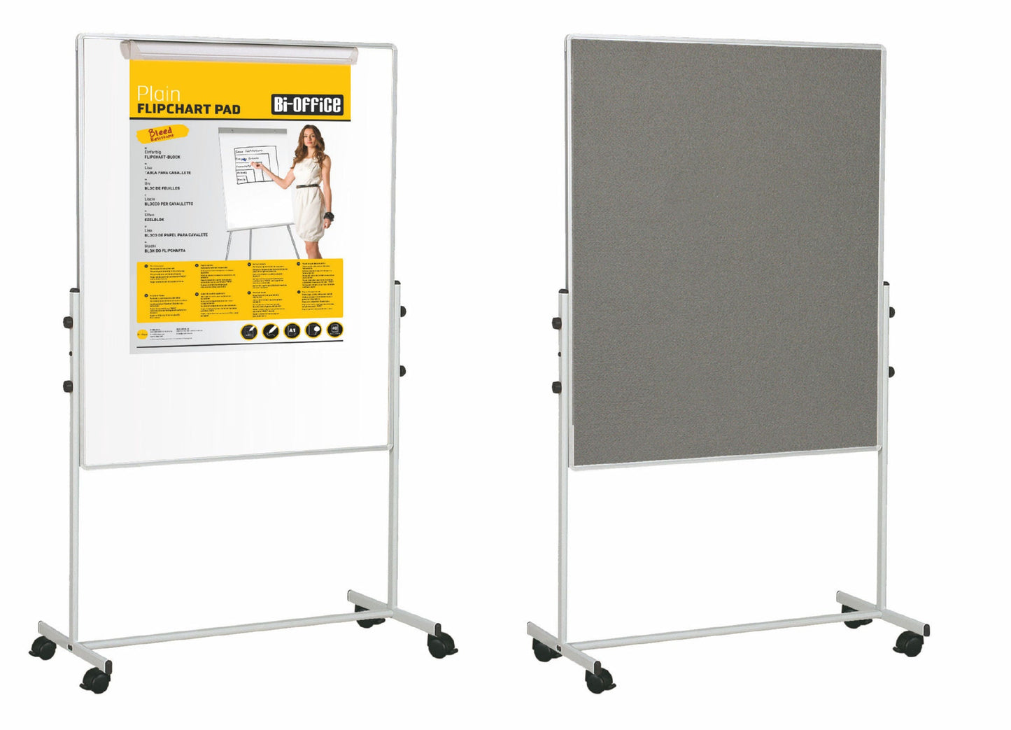 Bi-Office Mobile Duo Melamine Non Magnetic Whiteboard/Grey Felt Noticeboard Easel 700x1200mm - EA4726075 - ONE CLICK SUPPLIES