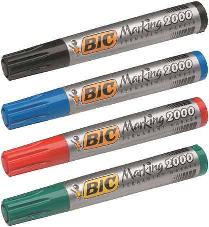 Bic Marking 2000 Permanent Marker Bullet Tip 1.7mm Line Assorted Colours (Pack 4) - 8209112 - ONE CLICK SUPPLIES